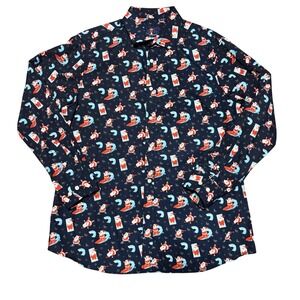 Surfing Santa‎ Hawaiian Christmas Aloha Dress Button Shirt Men's L 16.5 Beach